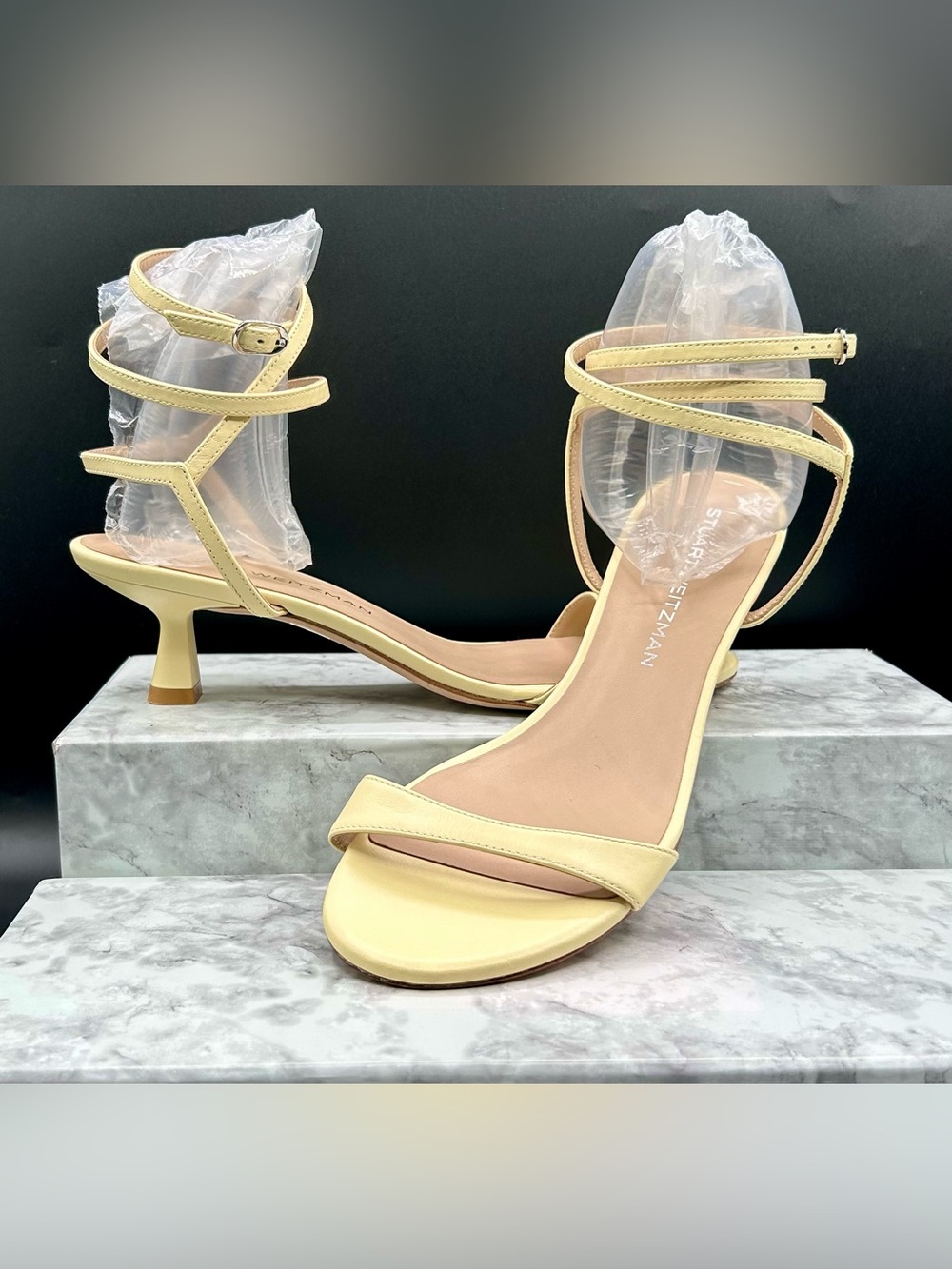 STUART WEITZMAN Nudist Wrap 50 Kitten Heel Leather Sandals Round-Toe. 9B - Picture 3 of 10